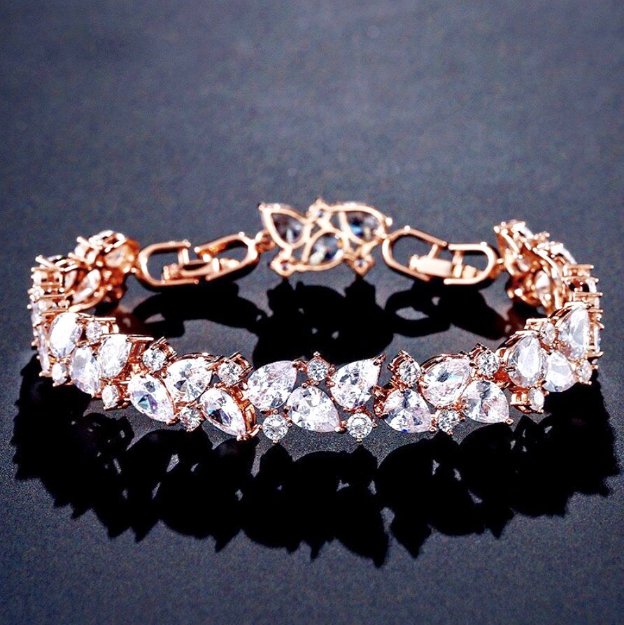 Wedding Jewelry - Cubic Zirconia Bridal Bracelet - Available in Silver, Rose Gold and Yellow Gold