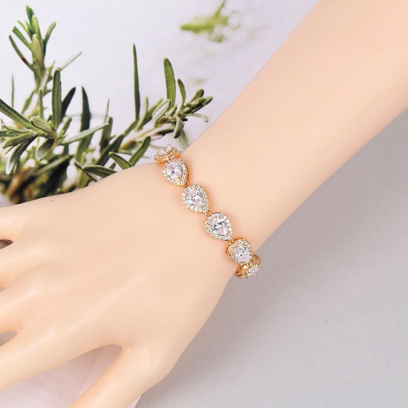 Bridal Jewelry Sets - CZ Bridal Bracelet and Earrings Set - Available in Silver, Rose Gold and Yellow Gold