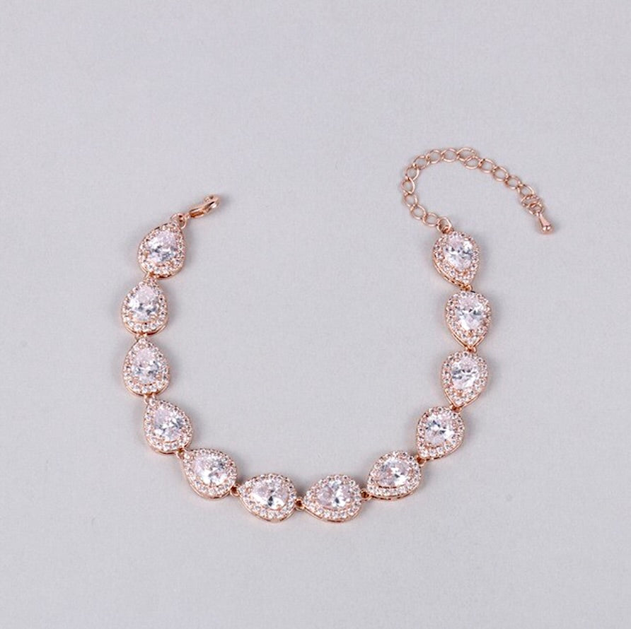 Bridal Jewelry Sets - CZ Bridal Bracelet and Earrings Set - Available in Silver, Rose Gold and Yellow Gold