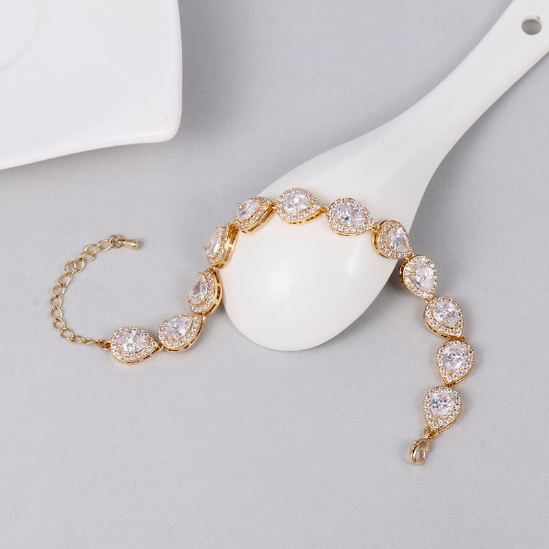 Bridal Jewelry Sets - CZ Bridal Bracelet and Earrings Set - Available in Silver, Rose Gold and Yellow Gold