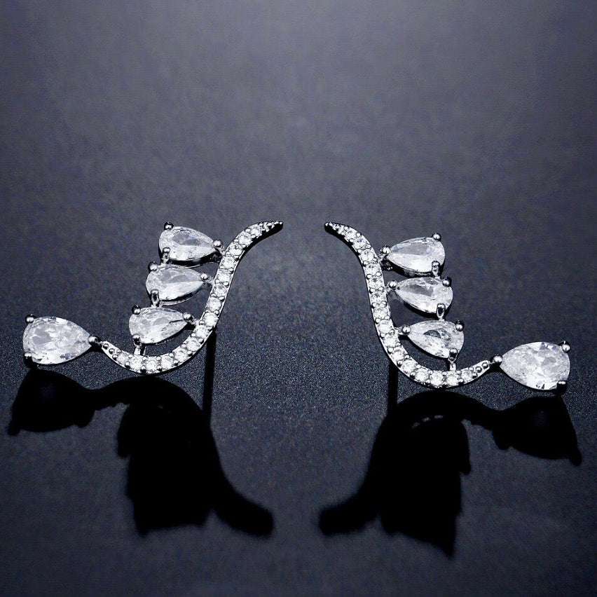 Wedding Jewelry - CZ Bridal Climber Earrings - Available in Gold and Silver