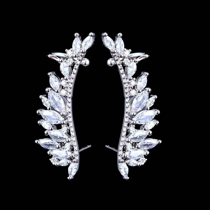Wedding Jewelry - Silver Cubic Zirconia Bridal Climber Earrings