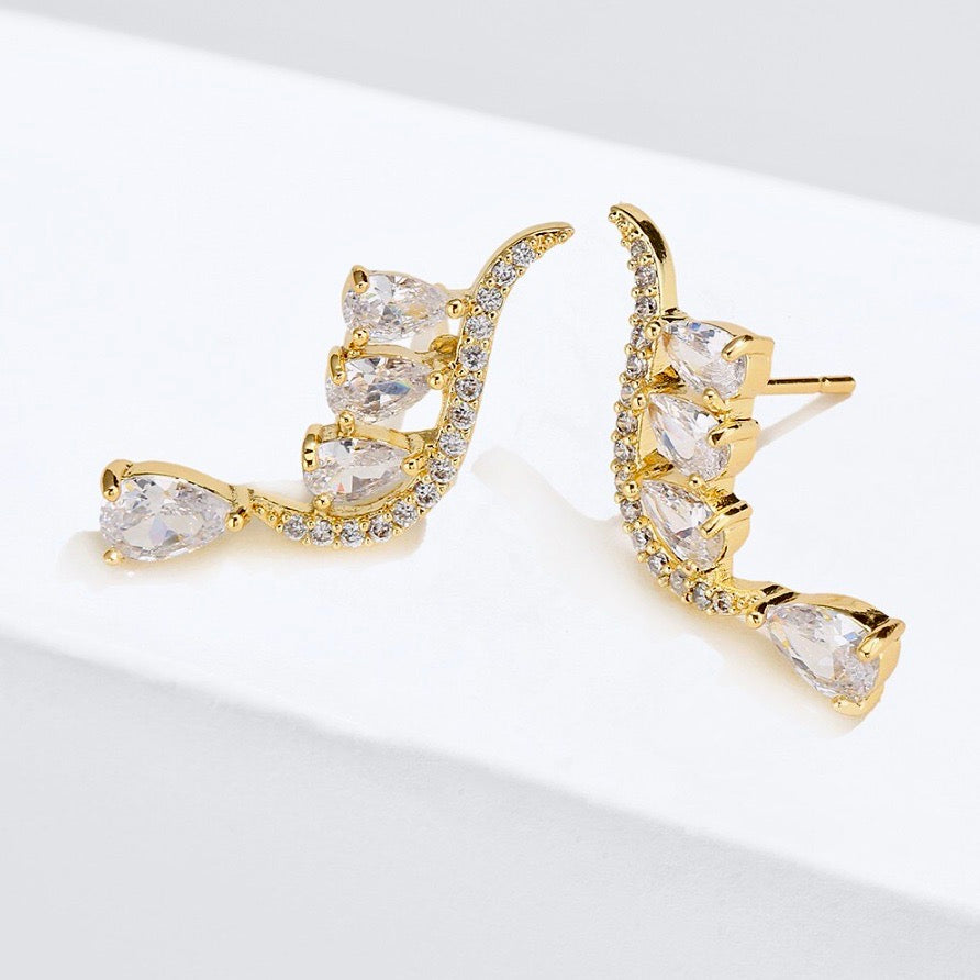 Wedding Jewelry - CZ Bridal Climber Earrings - Available in Gold and Silver