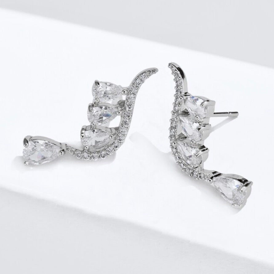 Wedding Jewelry - CZ Bridal Climber Earrings - Available in Gold and Silver