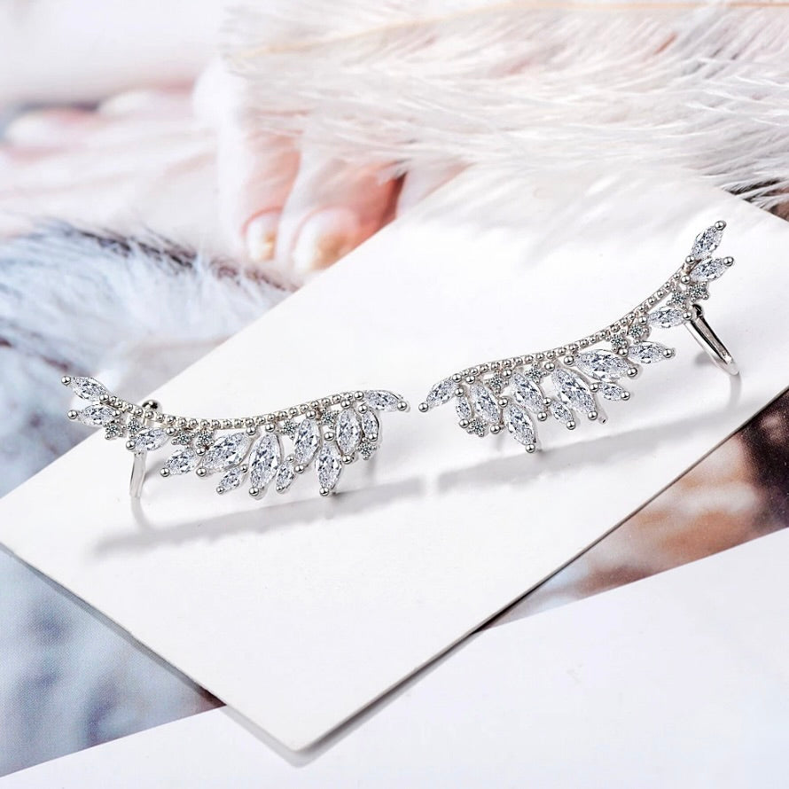 Wedding Jewelry - Silver Cubic Zirconia Bridal Climber Earrings