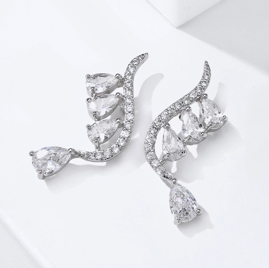 Wedding Jewelry - CZ Bridal Climber Earrings - Available in Gold and Silver