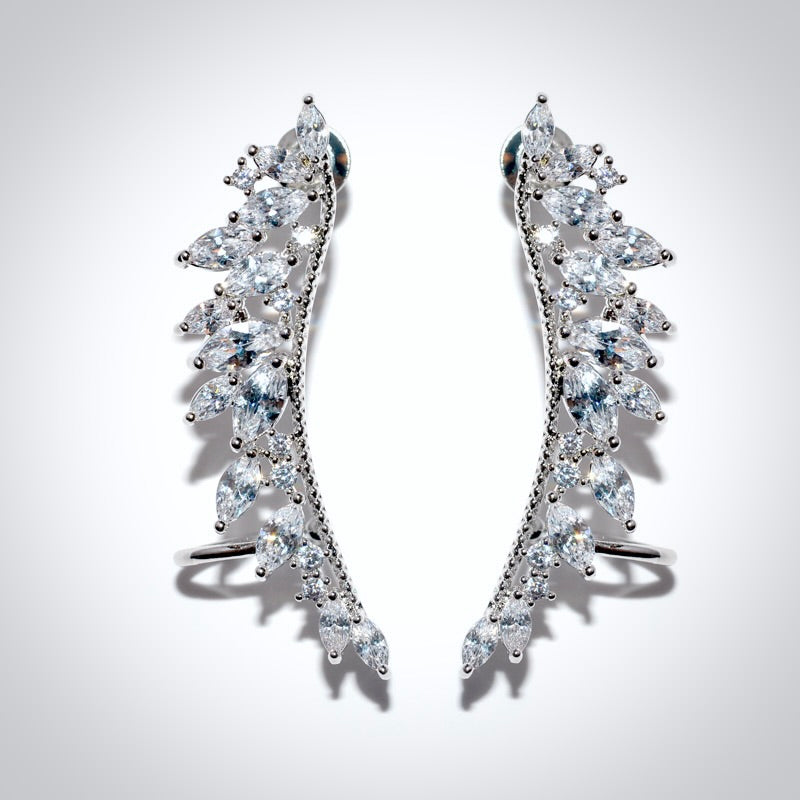 Wedding Jewelry - Silver Cubic Zirconia Bridal Climber Earrings