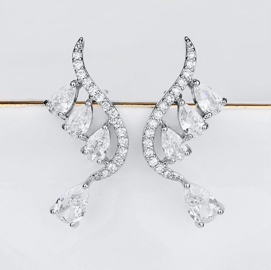 Wedding Jewelry - CZ Bridal Climber Earrings - Available in Gold and Silver