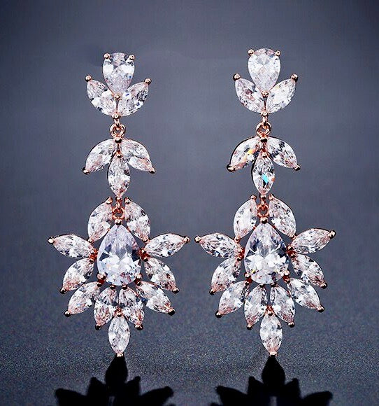 Wedding Jewelry - Cubic Zirconia Bridal Earrings - Available in Silver and Rose Gold