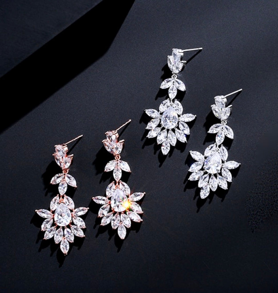 Wedding Jewelry - Cubic Zirconia Bridal Earrings - Available in Silver and Rose Gold
