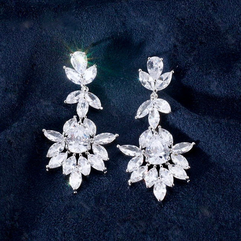 Wedding Jewelry - Cubic Zirconia Bridal Earrings - Available in Silver and Rose Gold