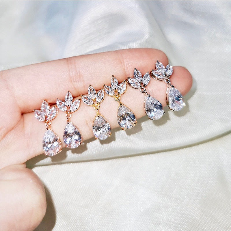 Wedding Jewelry - Cubic Zirconia Bridal Earrings - Available in Silver, Rose Gold and Yellow Gold