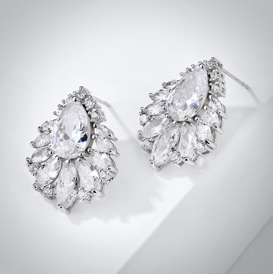 Wedding Jewelry - Cubic Zirconia Bridal Earrings - Available in Silver, Rose Gold and Yellow Gold 