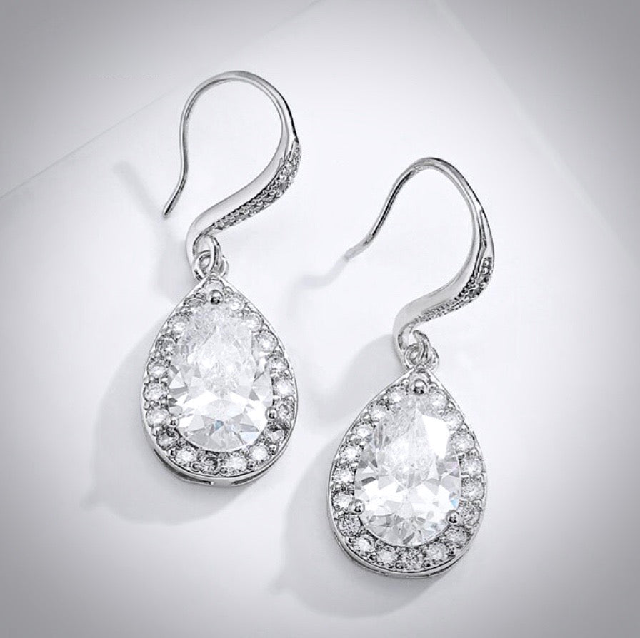 Wedding Jewelry - Cubic Zirconia Bridal Earrings - Available in Silver, Rose Gold and Yellow Gold