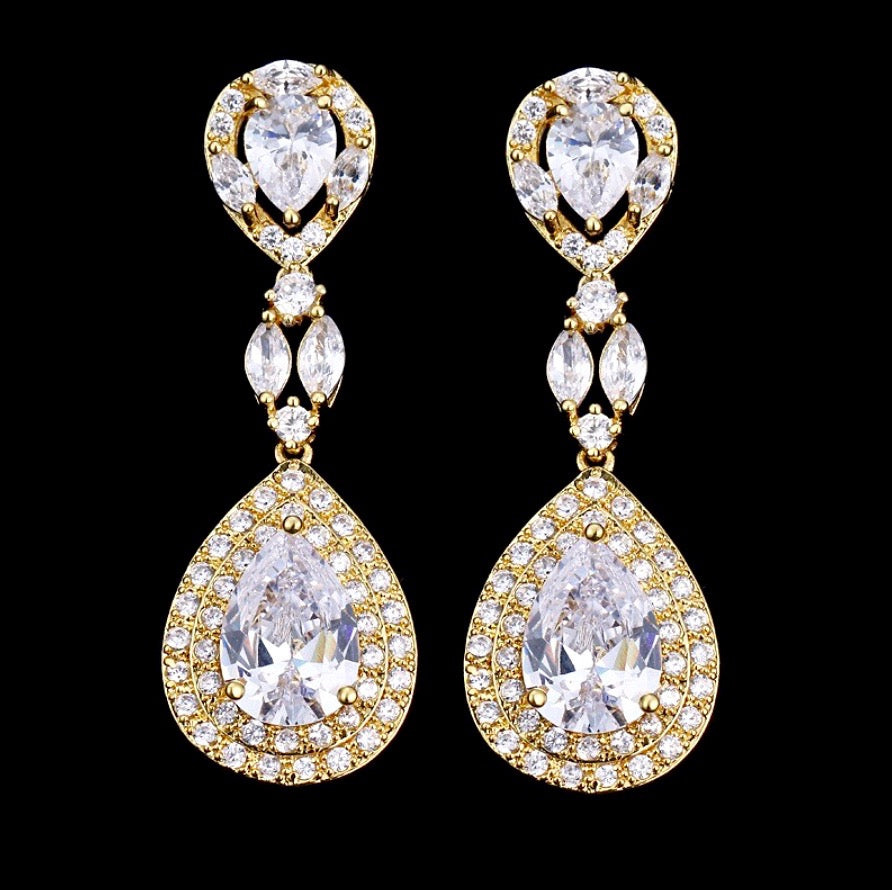 "Morning Star" - Cubic Zirconia Bridal Earrings - Available in Silver, Rose Gold and Yellow Gold