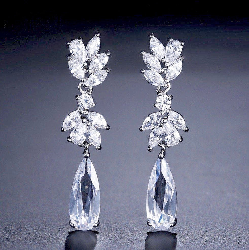 Wedding Jewelry - Cubic Zirconia Bridal Earrings - Available in Rose Gold, Silver and Yellow Gold