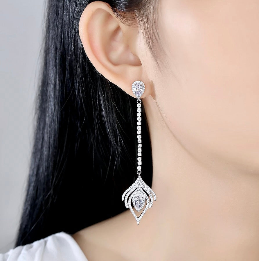 Wedding Jewelry - Silver Cubic Zirconia Bridal Earrings