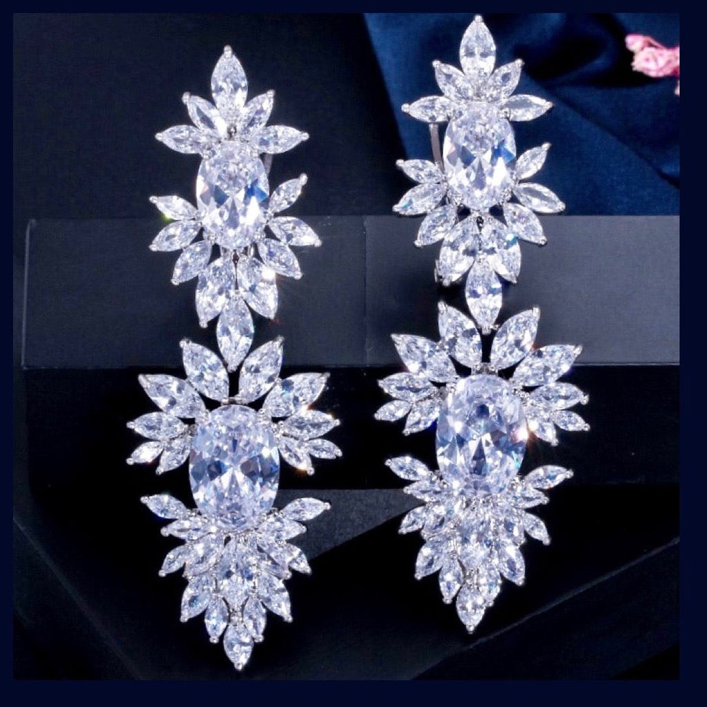 Wedding Jewelry - Silver Cubic Zirconia Bridal Earrings