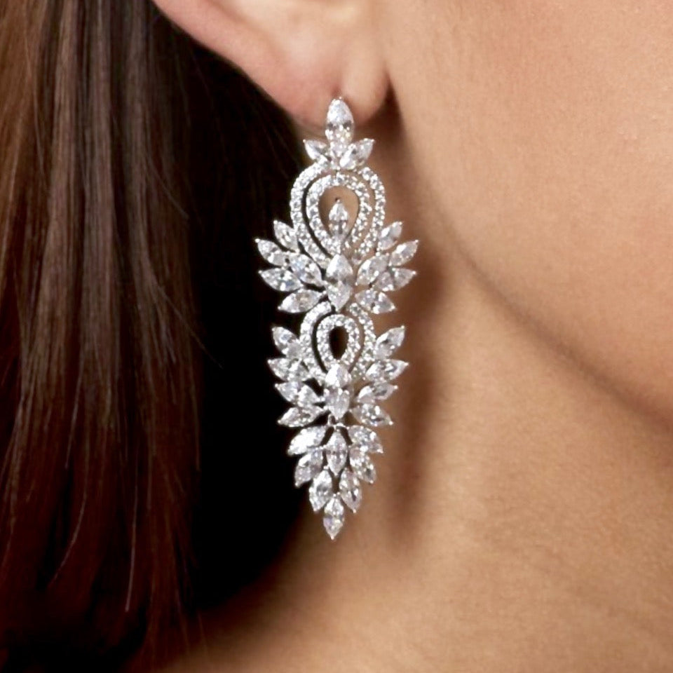 Wedding Jewelry - Cubic Zirconia Bridal Earrings - Available in Silver, Rose Gold and Yellow Gold