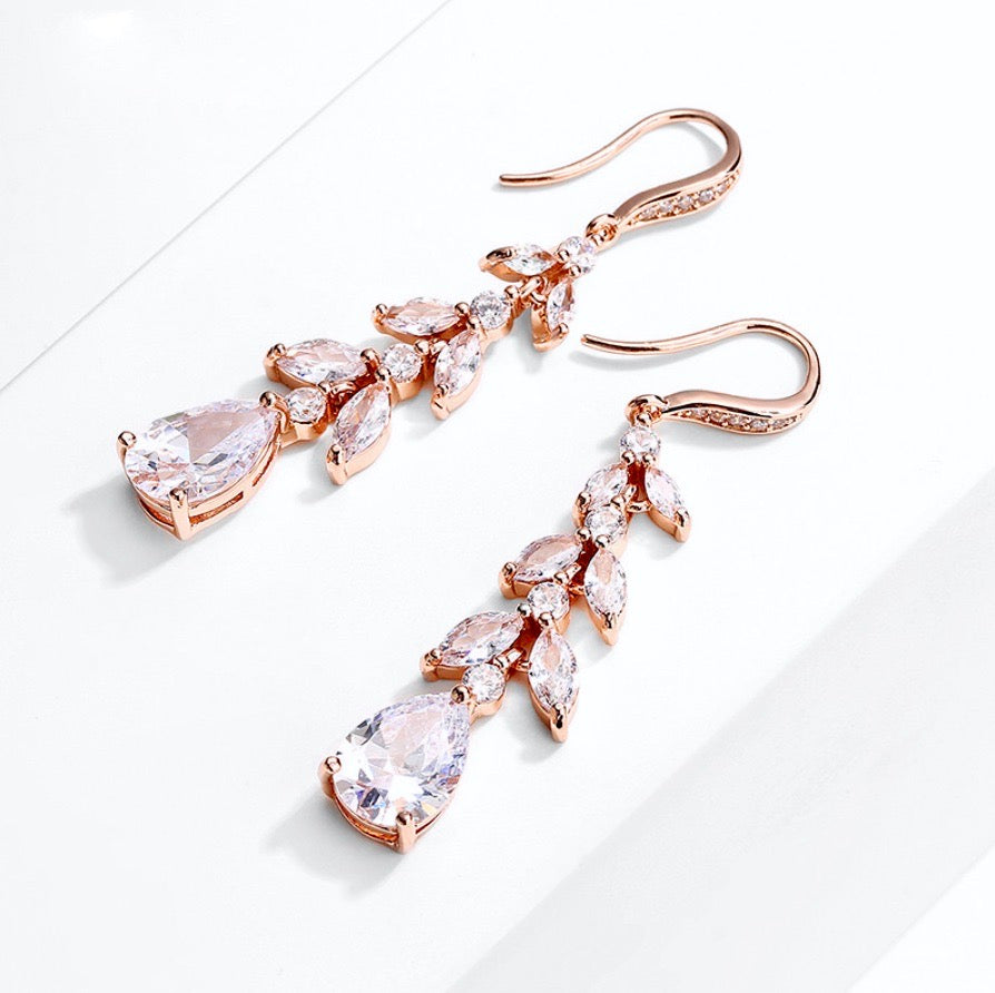 Wedding Jewelry - Cubic Zirconia Bridal Drop Earrings - Available in Rose Gold and Silver