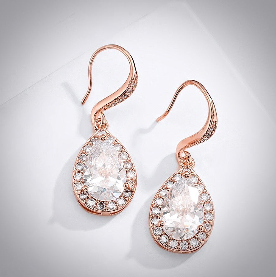 Wedding Jewelry - Cubic Zirconia Bridal Earrings - Available in Silver, Rose Gold and Yellow Gold