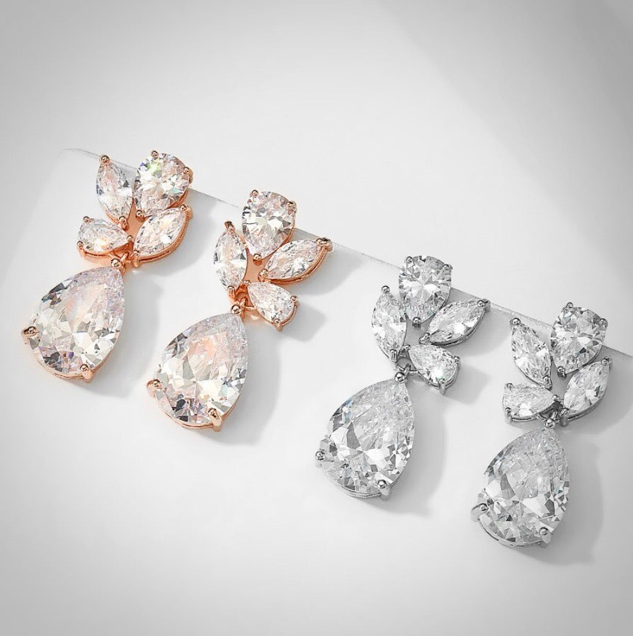 Wedding Jewelry - Cubic Zirconia Bridal Drop Earrings - Available in Rose Gold and Silver