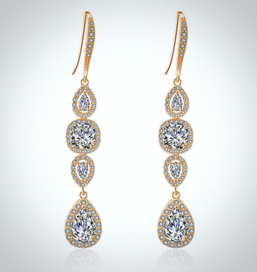 "Michelle" - Cubic Zirconia Bridal Earrings - Available in Silver, Rose Gold and Yellow Gold
