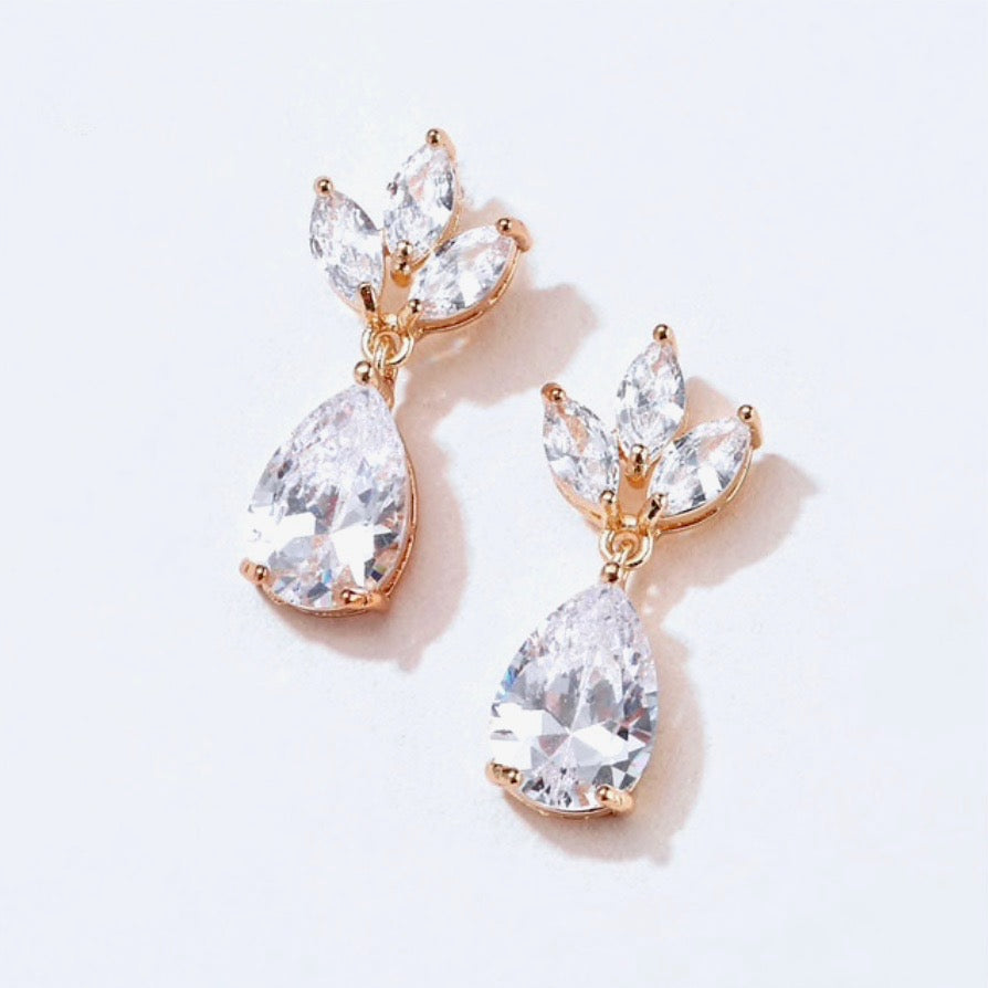 Wedding Jewelry - Cubic Zirconia Bridal Earrings - Available in Silver, Rose Gold and Yellow Gold