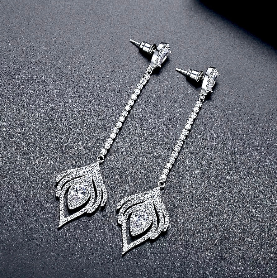 Wedding Jewelry - Silver Cubic Zirconia Bridal Earrings