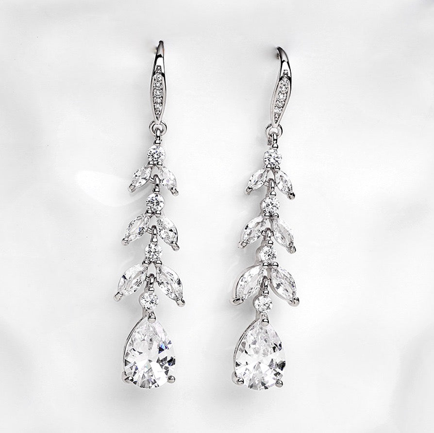 Wedding Jewelry - Cubic Zirconia Bridal Drop Earrings - Available in Rose Gold and Silver