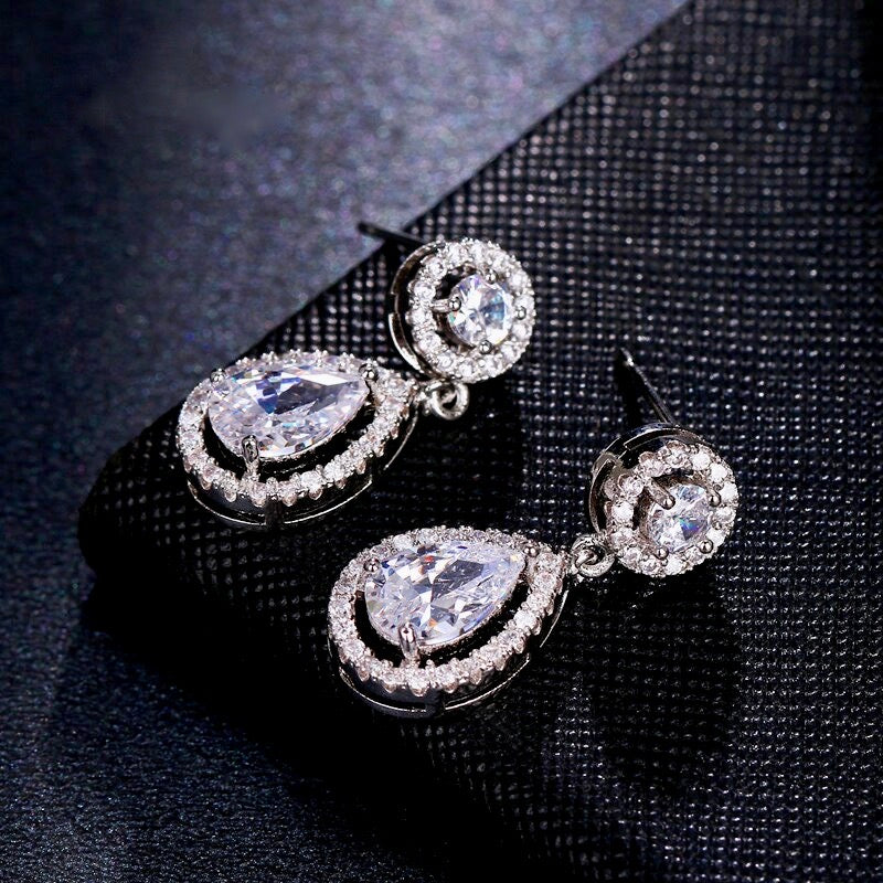 Wedding Jewelry - Cubic Zirconia Bridal Earrings - Available in Silver and Yellow Gold