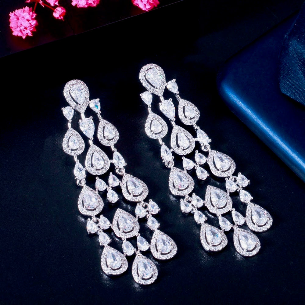 Wedding Jewelry - Luxurious Cubic Zirconia Bridal Earrings - Available in Silver and Gold