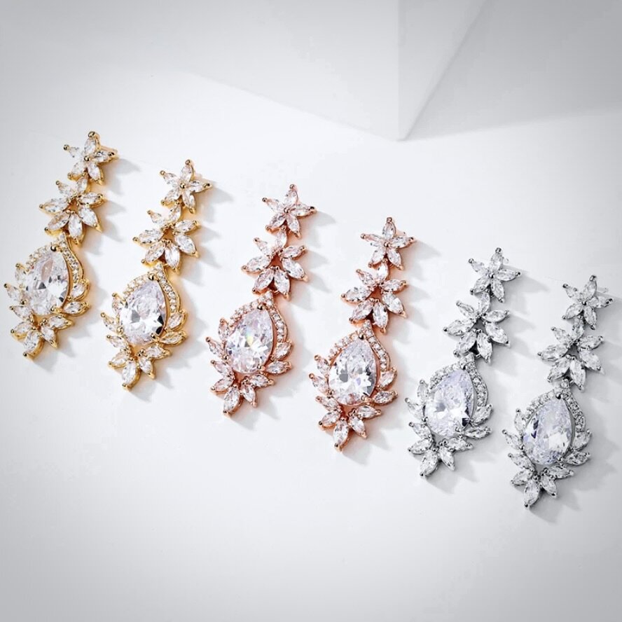 Wedding Jewelry - Cubic Zirconia Bridal Earrings - Available in Rose Gold, Silver and Yellow Gold