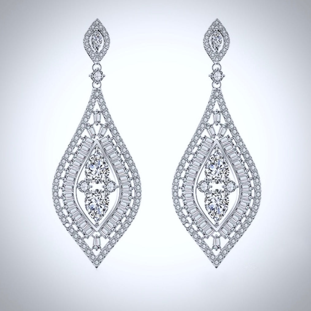 "Starling" - Silver Cubic Zirconia Bridal Earrings