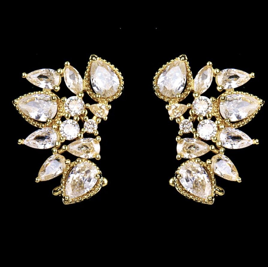 Wedding Jewelry - CZ Bridal Climber Earrings - Available in Silver, Rose Gold and Yellow Gold
