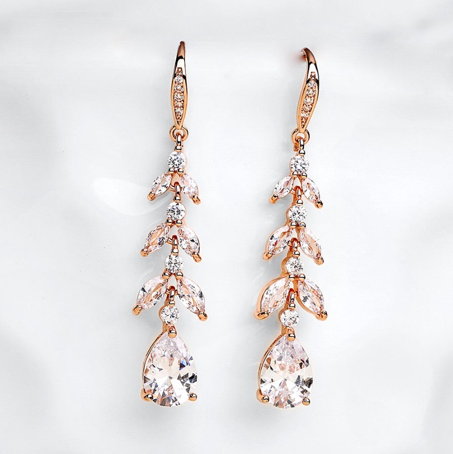 Wedding Jewelry - Cubic Zirconia Bridal Drop Earrings - Available in Rose Gold and Silver