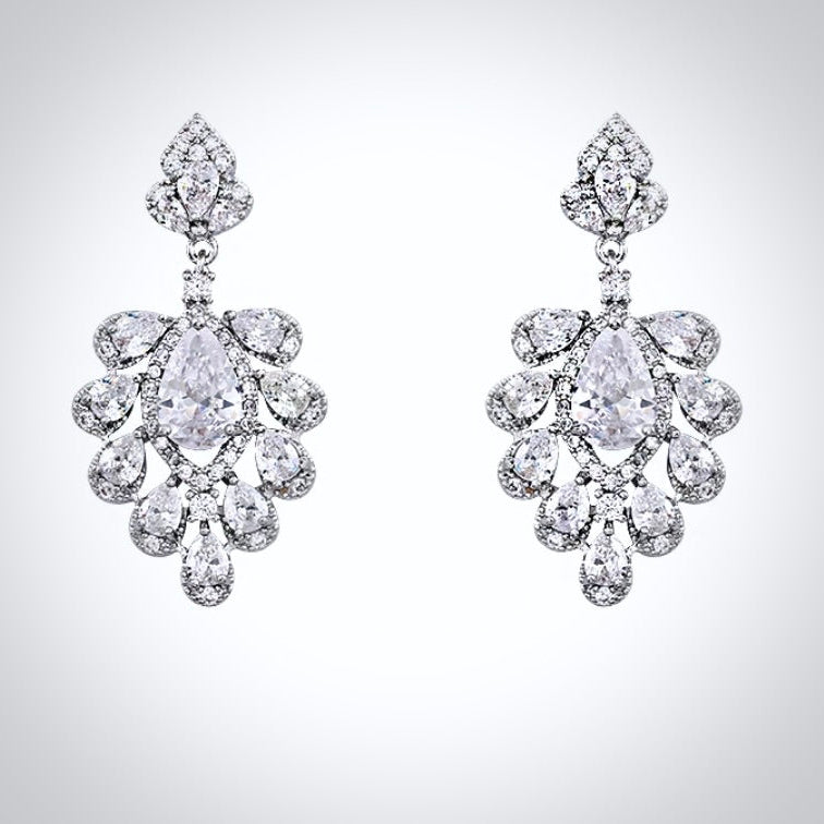 Wedding Jewelry - Silver Cubic Zirconia Bridal Earrings