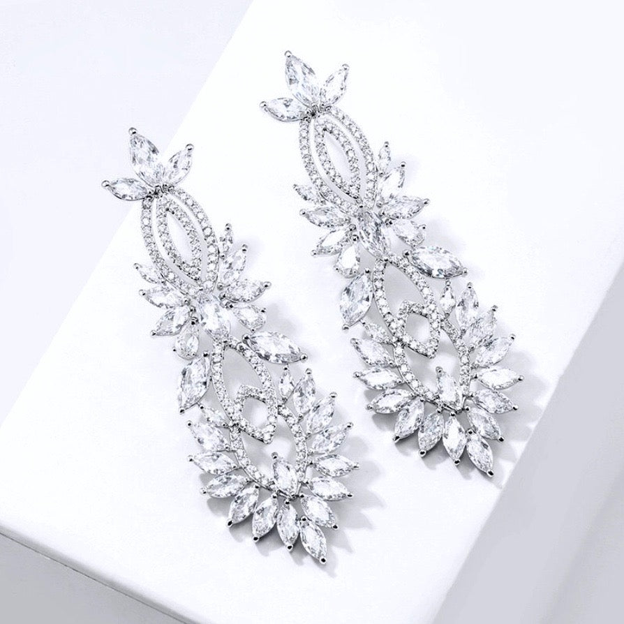 Wedding Jewelry - Silver Cubic Zirconia Bridal Earrings