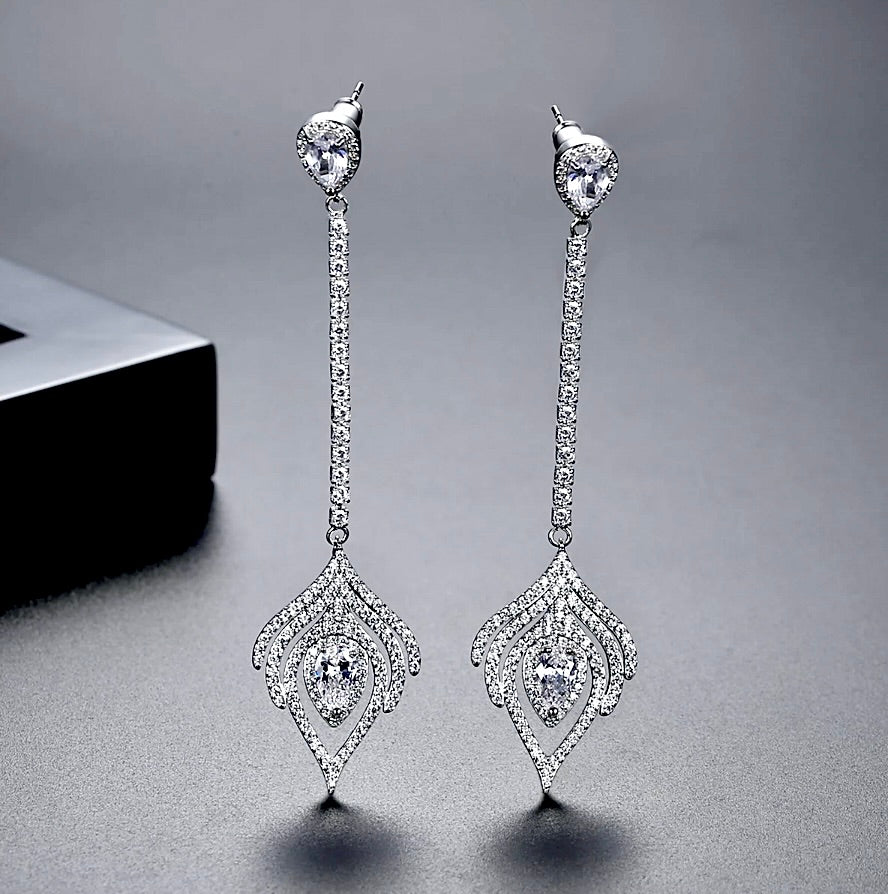 Wedding Jewelry - Silver Cubic Zirconia Bridal Earrings