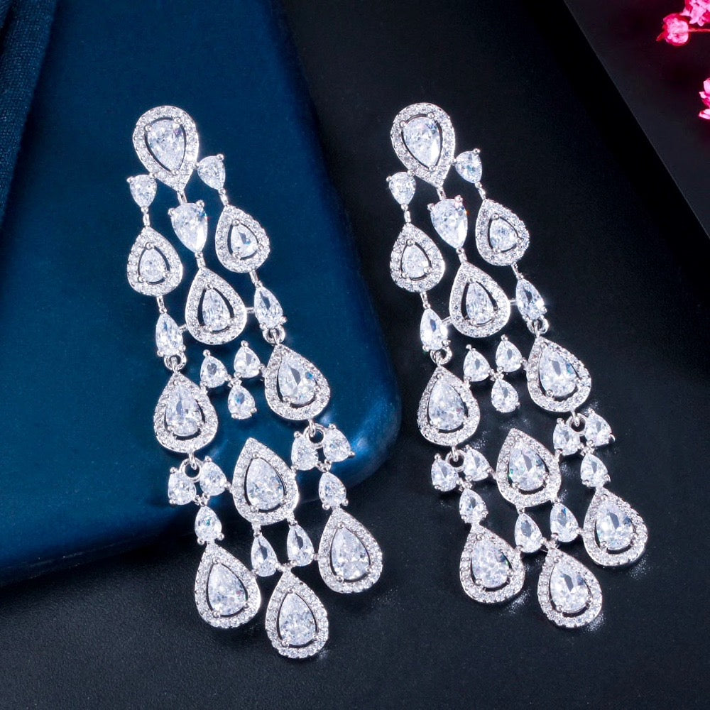 Wedding Jewelry - Luxurious Cubic Zirconia Bridal Earrings - Available in Silver and Gold