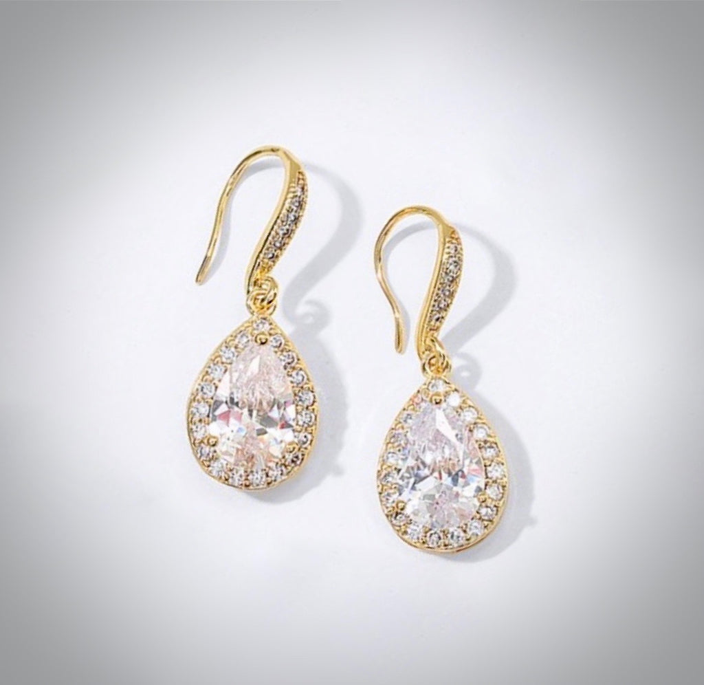 Wedding Jewelry - Cubic Zirconia Bridal Earrings - Available in Silver, Rose Gold and Yellow Gold