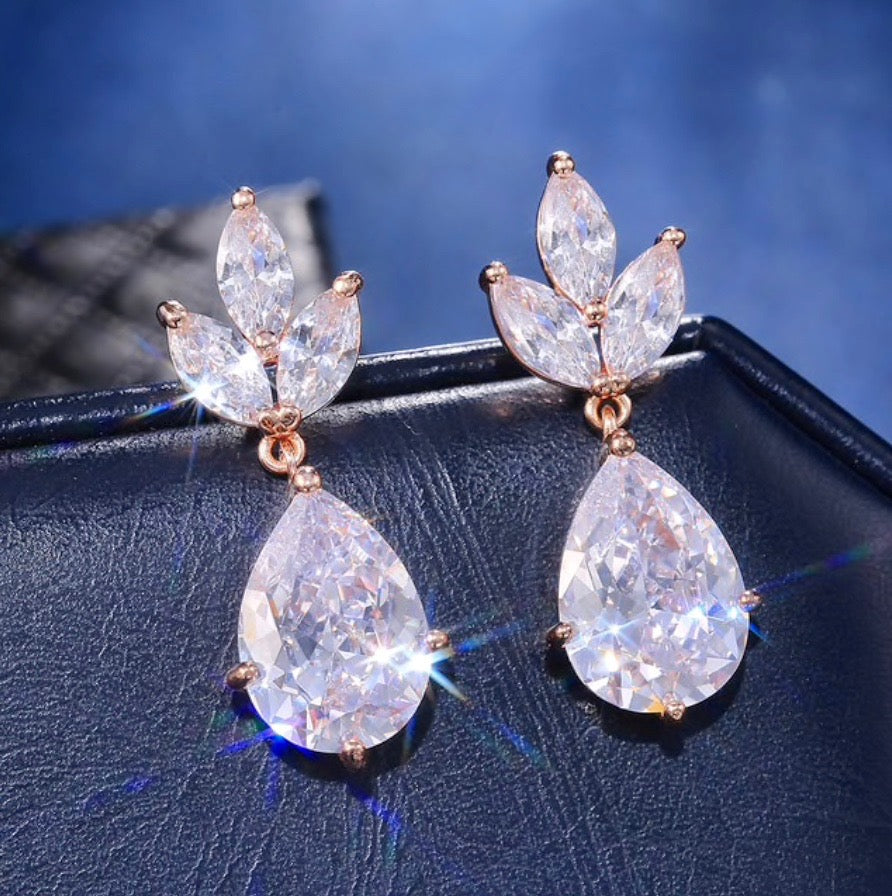 Wedding Jewelry - Cubic Zirconia Bridal Earrings - Available in Silver, Rose Gold and Yellow Gold