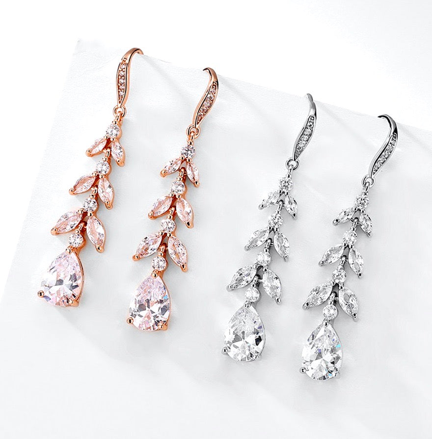 Wedding Jewelry - Cubic Zirconia Bridal Drop Earrings - Available in Rose Gold and Silver
