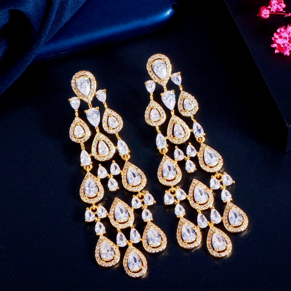 Wedding Jewelry - Luxurious Cubic Zirconia Bridal Earrings - Available in Silver and Gold