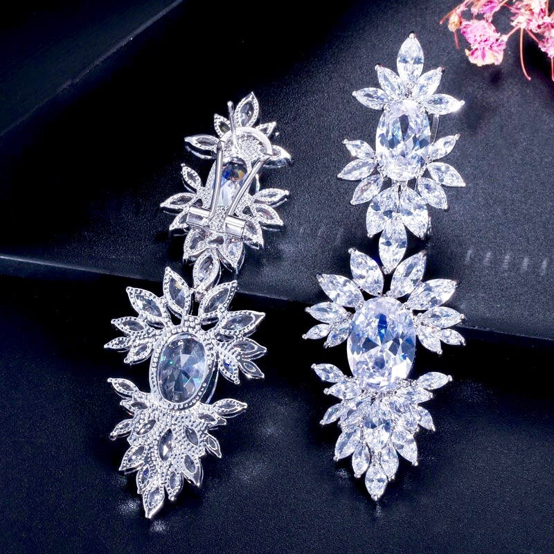 Wedding Jewelry - Silver Cubic Zirconia Bridal Earrings