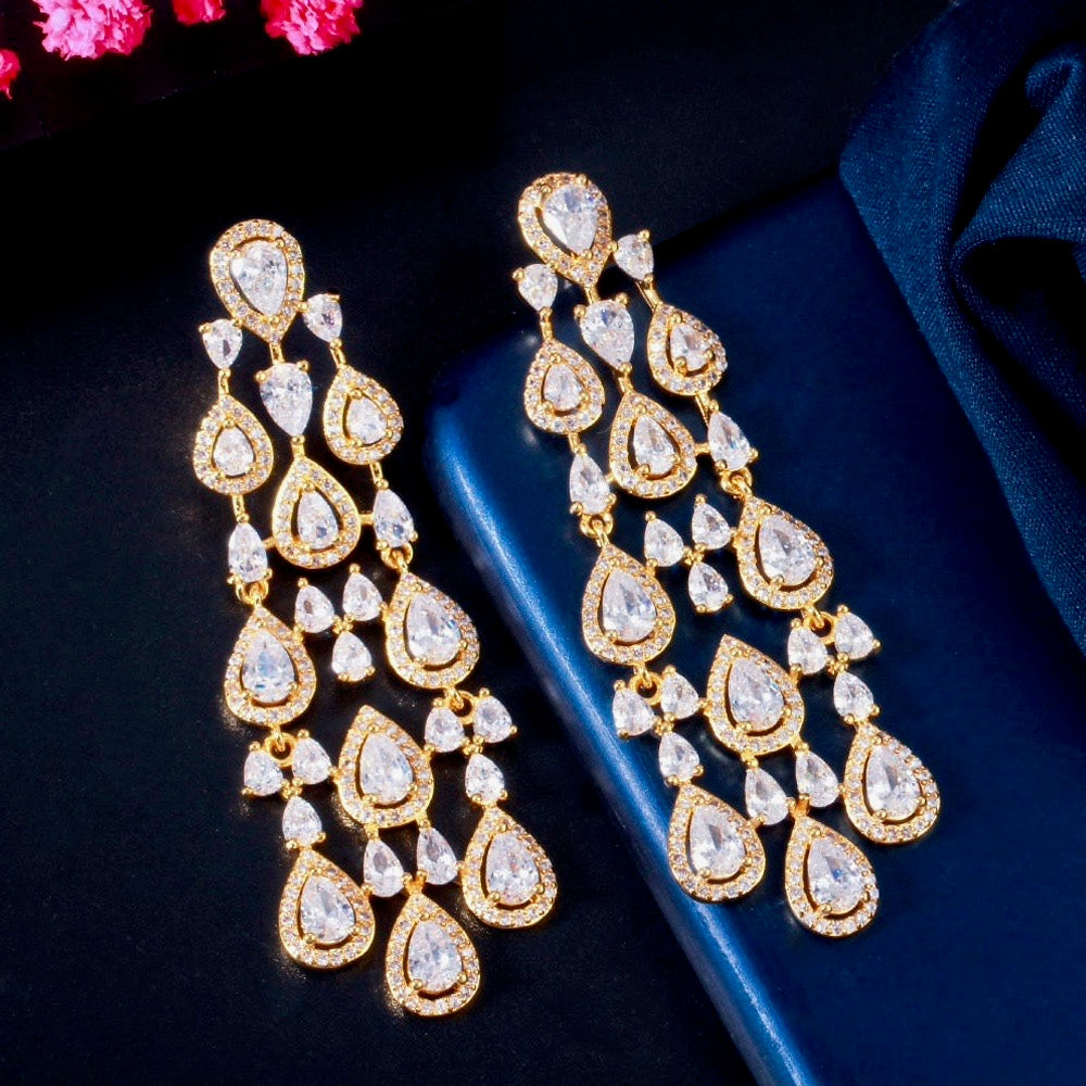 Wedding Jewelry - Luxurious Cubic Zirconia Bridal Earrings - Available in Silver and Gold