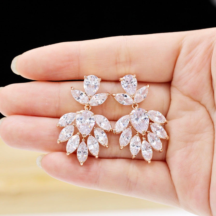 Wedding Jewelry - Cubic Zirconia Bridal Earrings - Available in Silver, Rose Gold and Yellow Gold 
