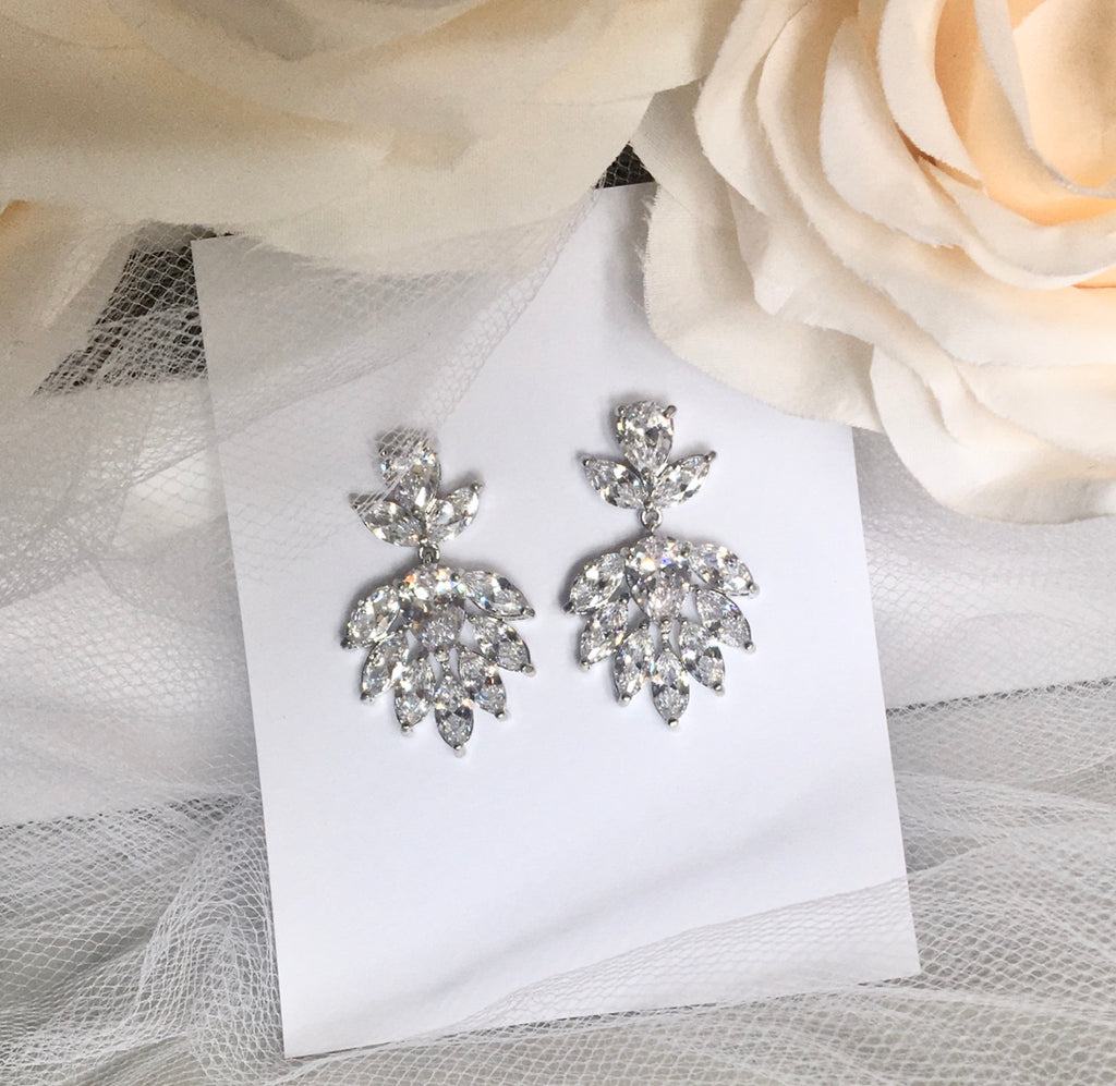 Wedding Jewelry - Cubic Zirconia Bridal Earrings - Available in Silver, Rose Gold and Yellow Gold 