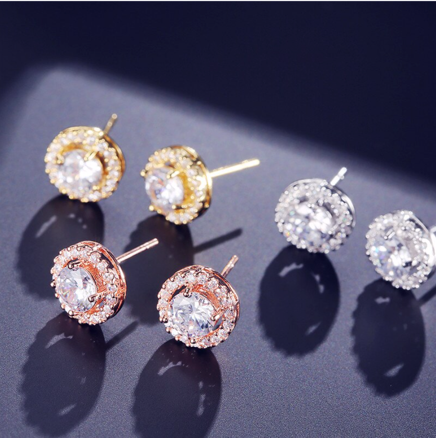 Wedding Jewelry - Cubic Zirconia Stud Earrings - Available in Silver, Rose Gold and Yellow Gold