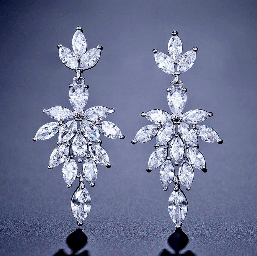Wedding Jewelry - Cubic Zirconia Bridal Drop Earrings - Available in silver and Rose Gold